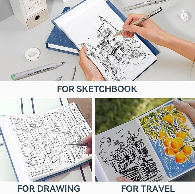 Arrtx A6 Sketchbook 5.8"x4.1" - 120 Sheets/240 Pages(2 Pack), 180gsm Acid-Free Paper Blank Sketch Book, Hardcover Portable Artist Sketch Journal for Drawing, Illustration & Travel