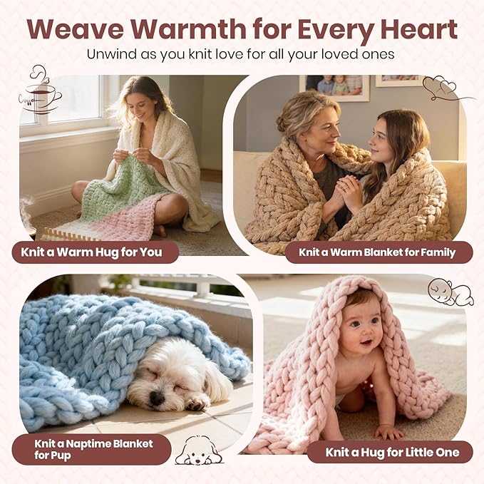 Solid Wood Chunky Blanket Loom for Bulky Yarn to Knit Without Needles - Modular Chunky Yarn Loom for Blankets & Scarves - Available in 32"/48"/72" - with Storage Bag, Stress Relief DIY Gift