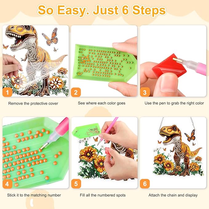 TOSTOG Mighty Dinosaur Diamond Art Pendant Kit for Adult, Yellow Diamond Painting Hanging Kit for Beginners, 5D DIY Crafts Gem Art, Waterproof Full Accessories for Home Decor Idea 20 * 20 cm/8 * 8 in