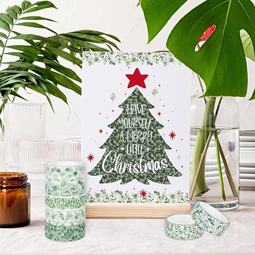 Whaline 12 Rolls Greenery Washi Tapes Watercolor Plants Eucalyptus Masking Tape 15mm Green Leaves Decorative Tape Stickers for Scrapbook Journal Planner DIY Craft Gift Wrapping, 16.4ft