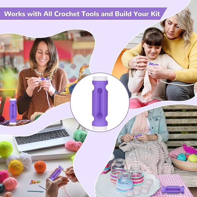 Crochet Loop Guide for Beginners, Durable Plastic 4" Crochet Holder with 6 Replaceable Sponges, Reusable Yarn Guide Tool Accessories for All Yarn Types, Easy Start Crochet Ring Aid (Purple)