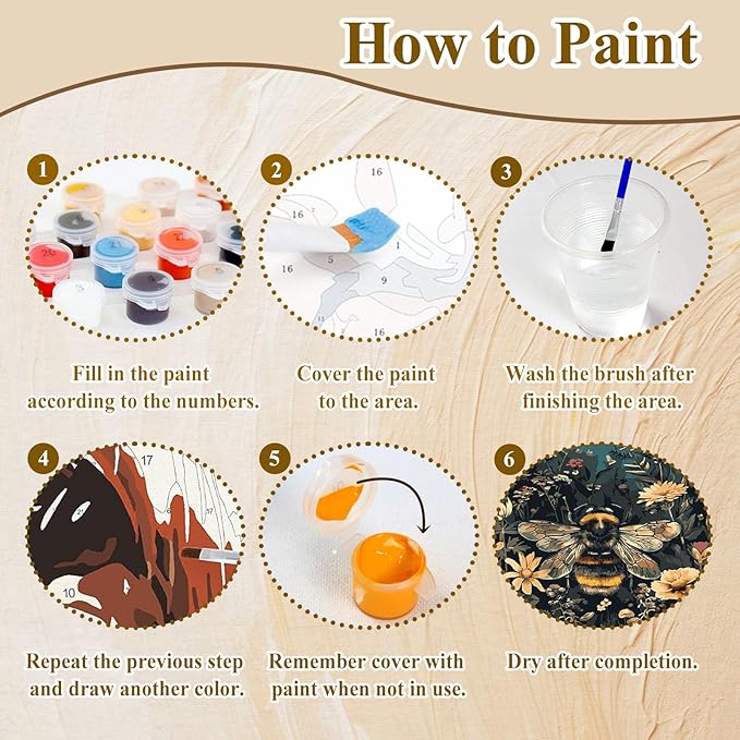 HMZephitiquc Bee Paint by Numbers Kit for Adults Beginners, Bee Paint by Number for Adults, Painting by Numbers, Easy DIY Crafts for Gift Home Wall Decor 16x20 in