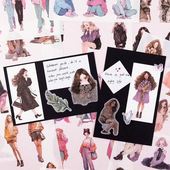 RISYPISY Pre-Cut Women Sticker for Journaling 50 Sheet-300pcs Washi Scrapbook Stickers Ephemera for Adult Junk Journal Supplies Scrapbooking Supplies for Bujo Planner Collage Crafts