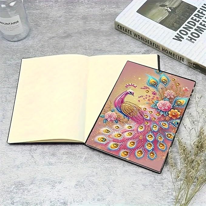 Peacock Diamond Painting Notebook for Adults, A5 Diamonds Art Journal and DIY Sketchbook, Diamond Art Kit Supplies,Gift for Beginners, Craft Lovers, Artists. (Peacock)