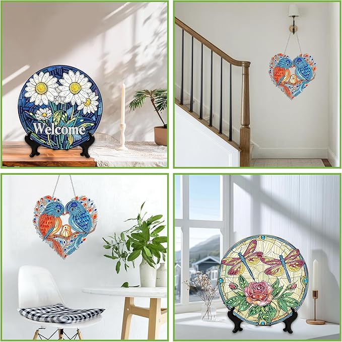 Wergund 5D DIY Succulent Diamond Art Hanging Kits, Hanging Diamond Art Plant, Acrylic Special Shaped Rhinestone, Window Hanging Pendants for Home Wall Garden Front Door Outdoor Decor Gift(Succulent)