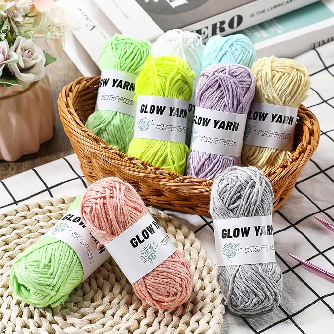 WILLBOND 10 Rolls Glow in The Dark Magic Yarn Luminous Neon Crochet Yarn for Crocheting DIY Knitting Glow Fingering Sewing Supplies for Crafts Sewing Party 54.7 yd Per Roll (Fresh Colors)