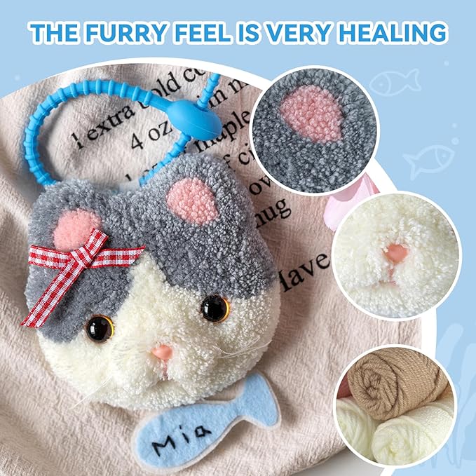 Punch Needle kit Adults for Beginners-4,Embroidery kit for Beginners, Includes All Tools and Materials,Easy to Follow Instructions and Videos-Cat Family