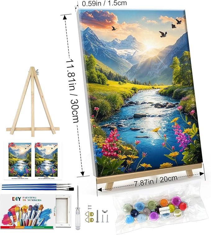 ATDMS Paint by Numbers Kit for Adults with Frame Landscape Paint by Number with Easel Mountain Easy Adult Paint by Number Kits Sunset Paint by Numbers Kit on Canvas for Gift Home Wall Decor 8x12 Inch