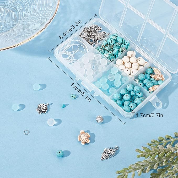 SUNNYCLUE 1 Box 277Pcs DIY Turtle Beads Beading Bracelets Making Kit Tortoise Charms Summer Hawaii Ocean Starfish Seahorse Charm Sea Shell Charms for Jewelry Making Kits Adult Women Handmade Craft