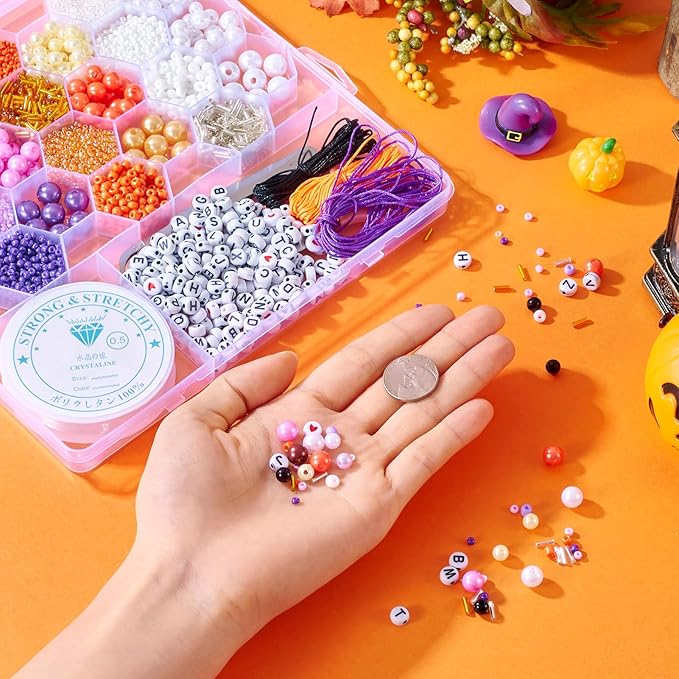 FASHEWELRY Purple Orange Acrylic Beads 15 Styles Candy Acrylic Kawaii Aesthetic Beads Glass Seed Beads Tube Beads Letter Beads for Friendship Bracelet Jewelry Making Valentine's Day Gifts
