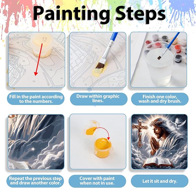 hkejoi Jesus Paint by Numbers Kit for Adults Beginners, Christian Paint by Number for Adults, Religious Painting by Number DIY Acrylic for Gift Home Decor 16x16 in
