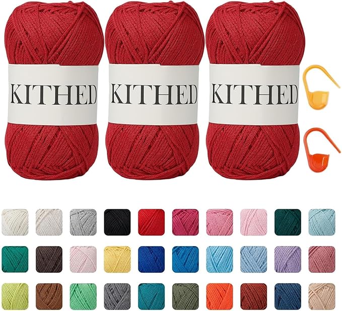 Cotton Yarn,10.5oz,526yard,3 Pack ,Soft Yarn for Crocheting and Knitting (75 Red)