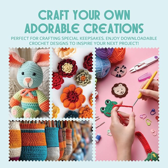 mira handcrafts crochet kit for beginners - essentials set with 12 acrylic yarn skeins and other knitting accessories, including ruler, hooks, needles, stitch holders, row counters, measuring tape