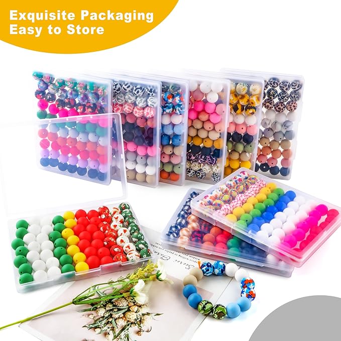 70Pcs Print Silicone Beads for Keychain Making,Round 15mm Silicone Beads for Pens, Necklace and Bracelets Making(Floral Print)