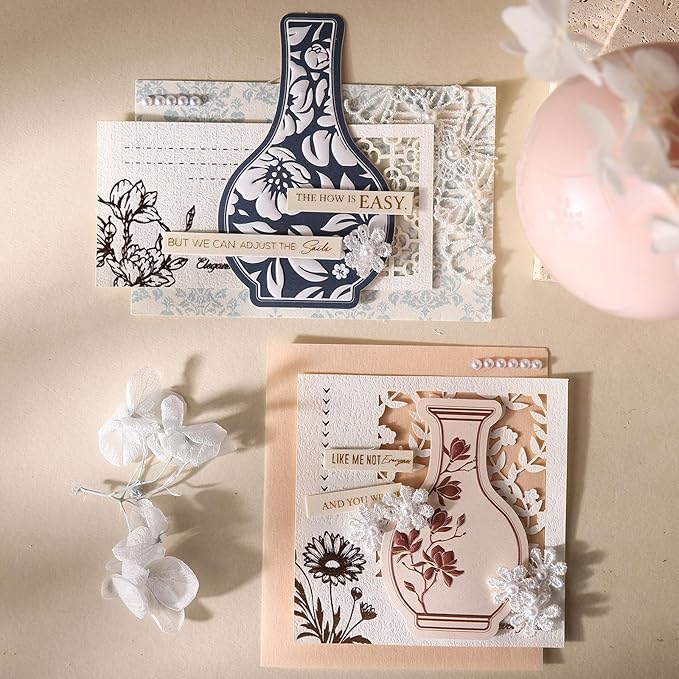 Oriental Floral Vase Stickers – 80pcs Pre-Cut Ceramic Bottle Designs with Relief Texture, Self-Adhesive Decorative Paper for Scrapbook Journaling Collage Planner Crafts