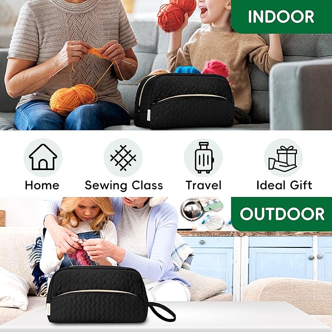 Crochet Yarn Bag Knitting Bag Storage for Crocheting Accessories Crochet Hook Case Organizer Gift for Crochet Lovers (Black), K3201