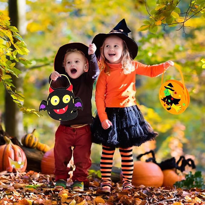 6 Set DIY Trick or Treat Bag Kit, Make Your Own Halloween Candy Bags Goodie Bags, Felt Craft with Stickers for Kids Halloween Party Favors