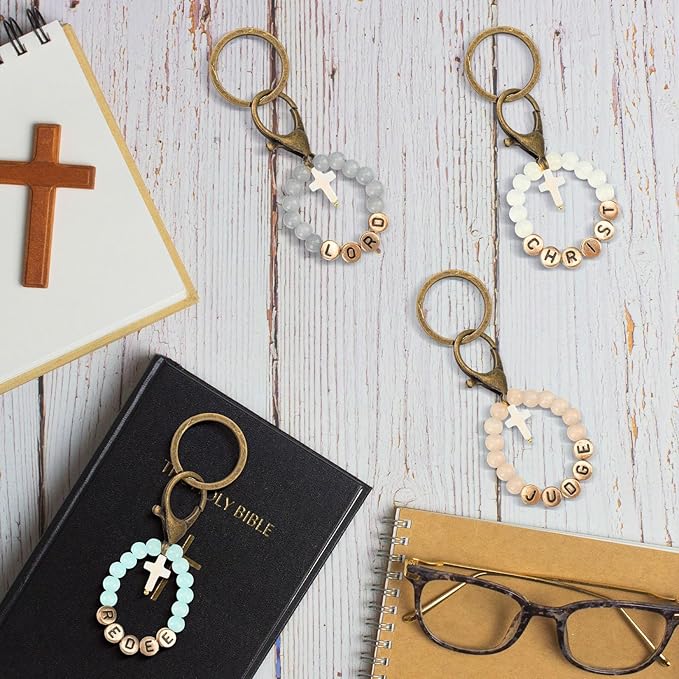 Ferreve 448pcs Easter Christian Keychain Making Kit Cross Beads Keychain Making Craft Religious DIY Cross Beads and Charms for Easter Teacher Appreciation Gifts Church Activities