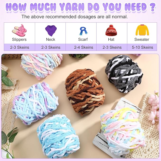 Buryeah 8 Pack Chunky Chenille Yarn for Crocheting Soft Thick Fluffy Yarn for Hand Knitting Bulky Velvet Blanket Plush for Weaving DIY Crafts Each 3.5 oz 55 Yards (Gradient Colors)