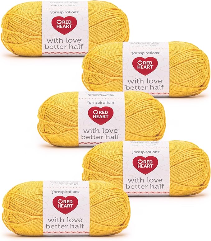 Red Heart with Love Better Half Sunflower Yarn - 5 Pack of 100g/3.5oz - 50% Acrylic 50% Cotton - #4 Worsted (Medium) - 174 Yards - Knitting/Crochet