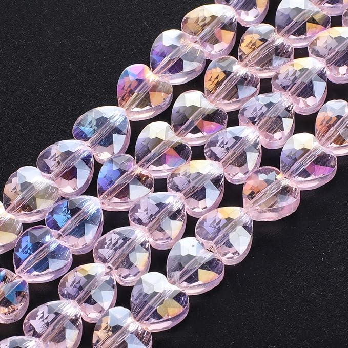 70pcs 8mm AB Pink Faceted Heart Beads for Jewelry Making Crystal Glass Beads for Bracelets Necklace Crafts, Friendship Bracelet Kit, Love Gifts