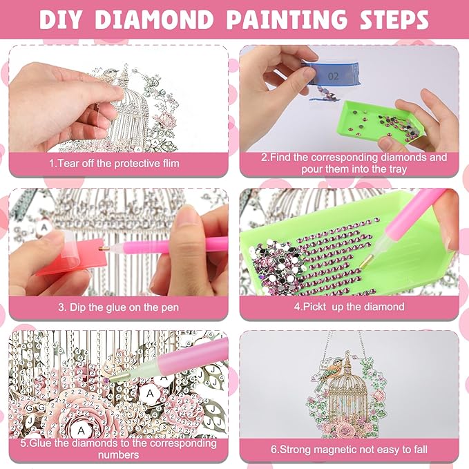 NAIMOER Diamond Art Hanging Kits for Adults, Flower Birdcage Diamond Art Suncatchers, 5D Special Shape Fall Diamond Painting Pendant Window Ornament Gifts for Home Garden Door Wall Decor