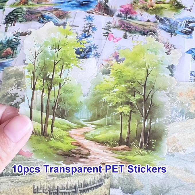 64 Sheets Vintage Floral Scrapbooking Kit, Precut Floral Natural Garden Flowers Butterfly Transparent PET and Washi Stickers with Scrap book Paper for Scrapbook Supplies Junk Journals Craft (Mountain)