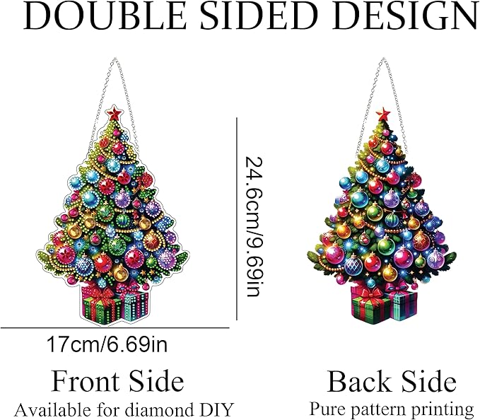JJFox Diamond Art Hanging Kit for Adult,Special Shaped Rhinestone,Double Sided DIY Acrylic Diamond Art Painting Window Pendants Home Garden Wall Hanging Kits Hanging Ornament (Christmas Tree)