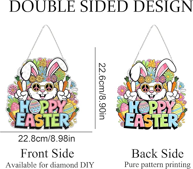 Diamond Art Hanging Kit for Adult,Special Shaped Rhinestone,DIY Acrylic Diamond Art Painting Window Pendants Home Garden Wall Hanging Kits Hanging Ornament,Double Sided. (Happy Easter)