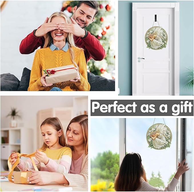 Bimkole Angel Woman Diamond Art Hanging Kit for Adult, DIY 5D Diamond Art Flower Window Pendant, Acrylic Crystal Art Hanging Ornament Home Wall Garden Front Door Sign Outdoor Decor 7.8x7.8 Inch