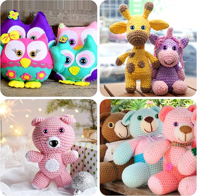 UPINS 180 Pieces 10-20 mm Large Safety Eyes and Nose with Washers for Amigurumi Stuffed Animal Eyes Plastic Craft Doll Crochet Eyes for DIY of Puppet, Bear, Toy Making Supplies (Assorted Colors)