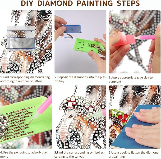 SENQAO Christmas Diamond Art Hanging Kits for Adults, Christmas Horse Diamond Art Suncatchers, 5D Special Shape Diamond Painting Pendant Window Ornament Gifts for Home Door Wall Decor