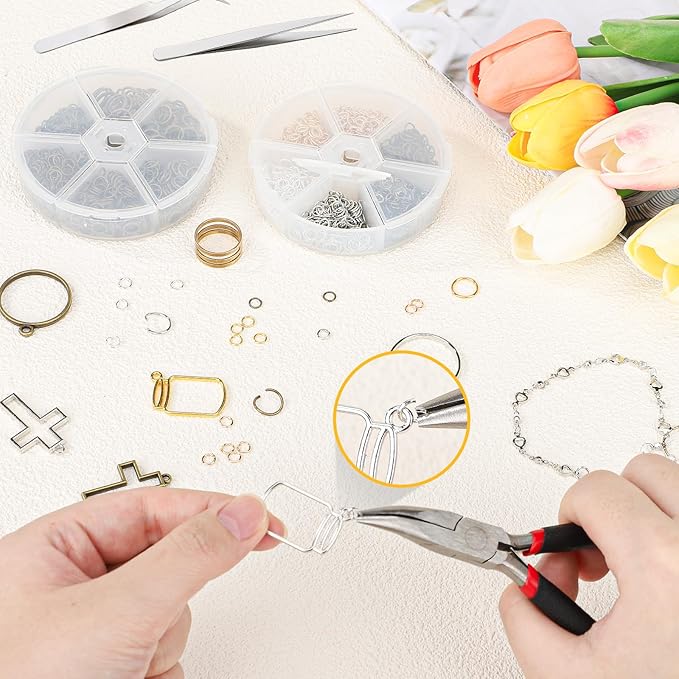 Gartful Jump Rings for Jewelry Making, 5mm Jump Ring with Pliers & Tweezers & Opener Ring for Jewelry Repair & DIY Charms Necklace, Bracelet, Earring, Keychain, Multisize