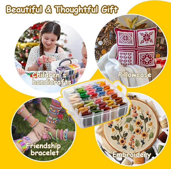 187Pcs Embroidery Floss Polyester Cross-Stitch Thread Kit with Tailoring Tools 150 Colors Friendship Bracelets Floss for Embroideries Sewing Handicraft DIY Project