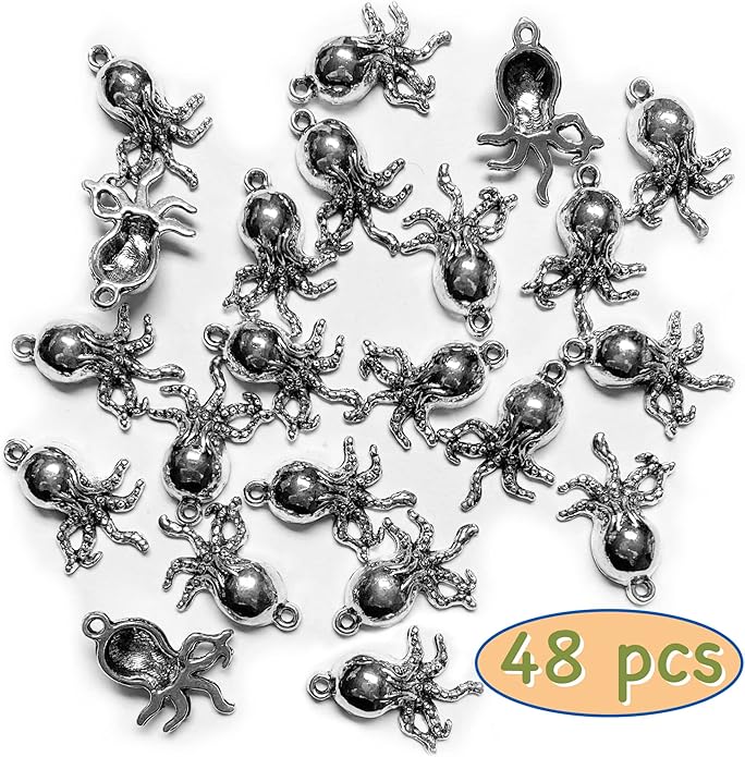 Heather's cf Silver Sea Charms – Antique Pendants, Non-Tarnish, Lead-Free & Nickel-Free, Bulk Ocean Animal Charms for DIY Jewelry, Bracelets, Necklaces, Earrings, Beach Craft Supplies (Sea Animals)