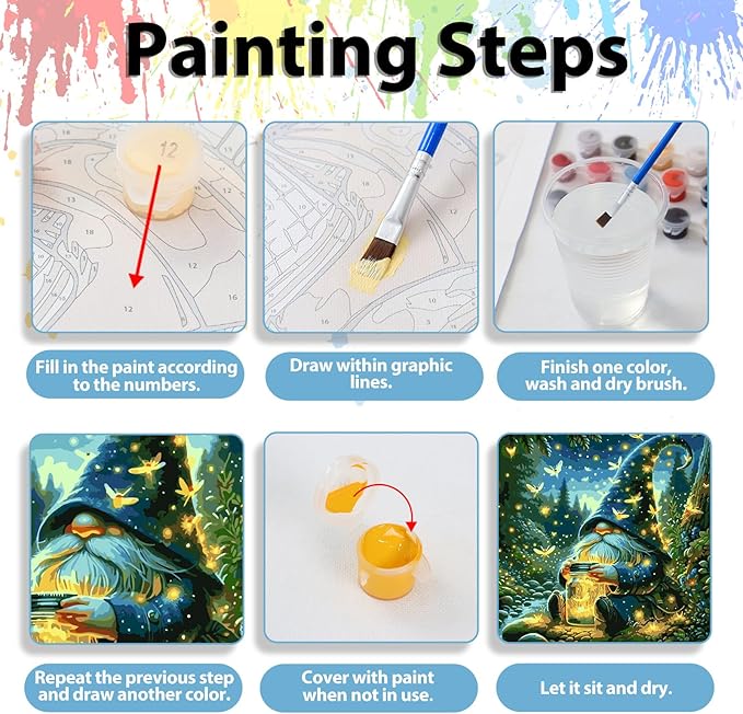Gnome Paint by Numbers Kit for Adults Beginners, Adult Paint by Number Kits on Canvas Gnome, Painting by Number DIY Crafts Acrylic for Gift Home Decor 16x16 in