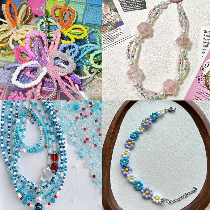EuTengHao 28800pcs 4mm Multicolor Glass Seed Beads 6/0 for DIY Bracelet Necklaces Crafting Jewelry Making Supplies with Beading Needles Elastic Strings Tweezers (144 Colors, 200Pcs Per Color)