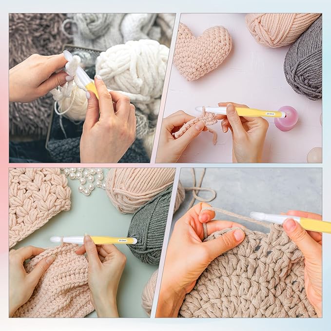 20mm Large Size Crochet with Ergonomiv Handle, Long Rubber Handle Crochet Hook, Knitting Giant Crochet Hooks for Chunky Yarn, Scarf, DIY, Wool Products(20mm)