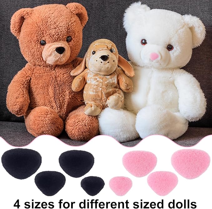 CustomyLife 32pcs Safety Noses for Amigurumi, 11/15/17/18mm Plastic Doll Noses for Crochet, Pink Black Flocking Teddy Bear Noses Stuffed with Washers for Craft Puppet Plush Toy Accessories