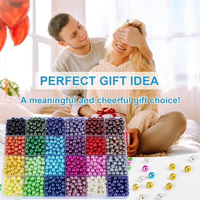 XSEINO About 7200PCS 6mm Glass Beads Bracelet Making Kit,144 Assorted Designs Special Color Series Crystal Floral Pearl Crack Ink Dual Colorful Beads for Bracelet and DIY Crafts and Jewelry Making
