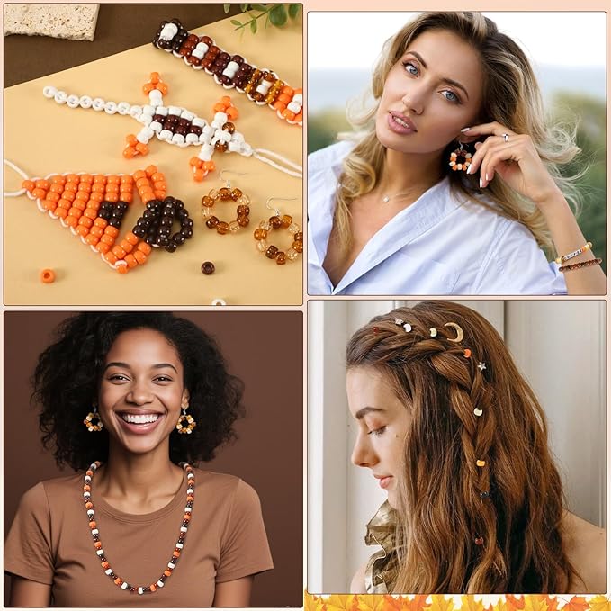 UPINS 1200 Pcs Brown Pony Beads for Jewelry Making DIY Crafts Party Decoration Necklace Friendship Bracelets Romantic Accessories (8 Colors)