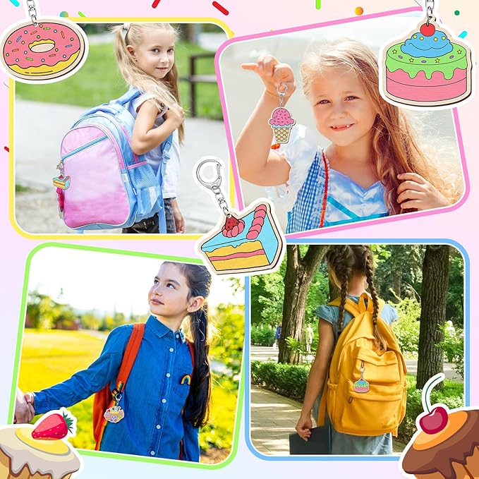 Trnayi 36 Pcs Dessert Craft Color Your Own Sweet Treat Keychains Unfinished DIY Coloring Ice Cream Wooden Donut Cupcake Crafts Blank Wood Painting Kits for Summer Art Donut Party Favors