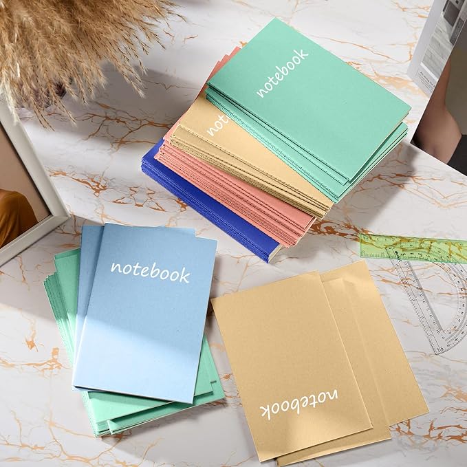 mimorou 100 pcs journals notebooks bulk - kraft softcover a5 small notebooks 5.5 inch x 8.3 inch notepads with 60 page 30 sheet for writing sketch travel office supplies(bright color,lined)