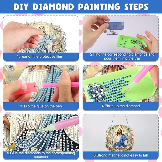 NAIMOER Diamond Art Hanging Kits for Adults Jesus 5D Special Shaped Rhinestone, DIY Acrylic Diamond Art Painting Window Pendants Home Garden Wall Hanging Ornament Kits, Double Sided