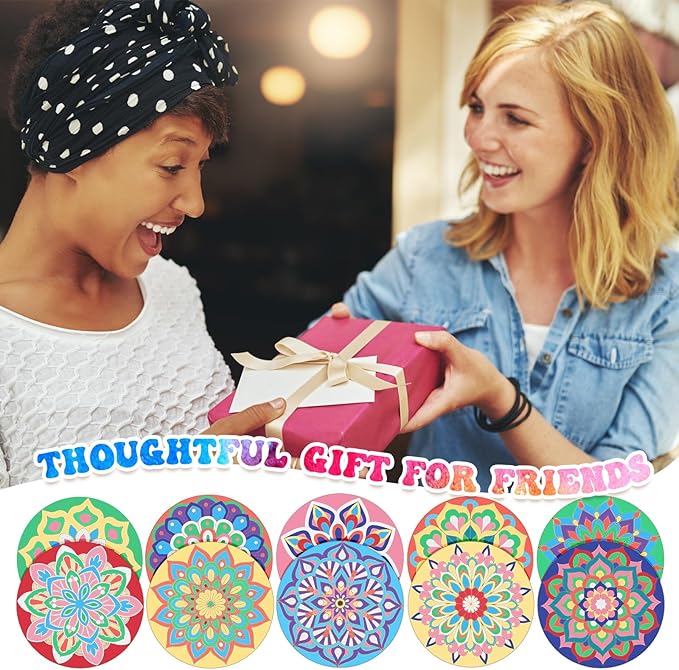 22 Pcs Wooden Mandala Painting Set 10 Mandala Unfinished Wood Cutouts with 12 Markers for Crafts Diwali Craft Wood Slices for Adults Painting DIY Tags Wedding Home Decors(Stylish Style)