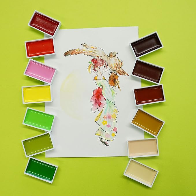 Kuretake GANSAI TAMBI Watercolor Paint Set, 24 Colors, Professional-quality for artists and crafters, for kids, adult, Made in Japan