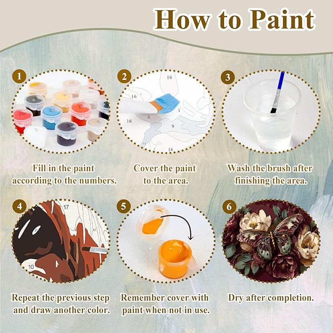 HMZephitiquc Butterfly Paint by Numbers Kit for Adults, Paint by Numbers for Adults Peonies, Flowers Painting by Numbers, Acrylic Oil DIY Crafts for Gift Home Decor 16x20 in