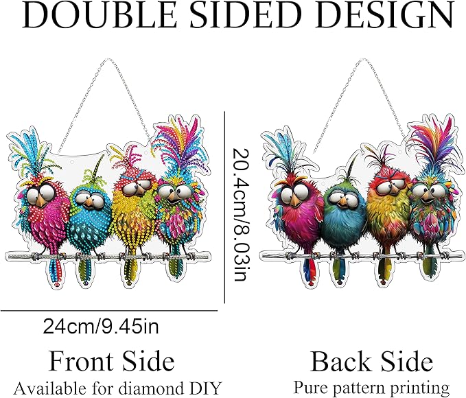 JJFox Diamond Art Hanging Kit for Adult,Special Shaped Rhinestone,Double Sided 5D DIY Acrylic Diamond Art Painting Window Pendants Home Garden Wall Hanging Kits Hanging Ornament (Bird)