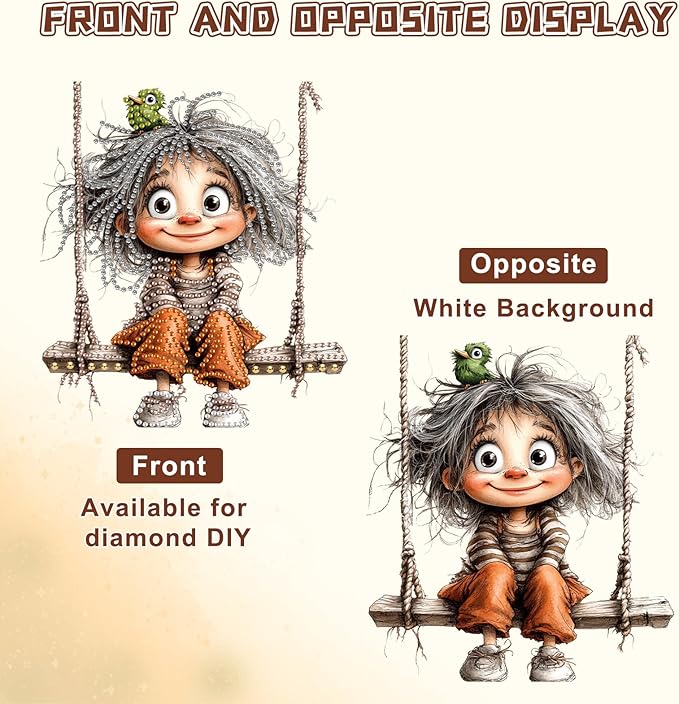 KEYIFA Diamond Painting Kit, DIY Girl Swing Diamond Art Hanging for Adults Beginner, Gem Arts Pendant Special Shaped Rhinestone Window Ornaments Wall Door Garden Decoration Gift, Double Sided