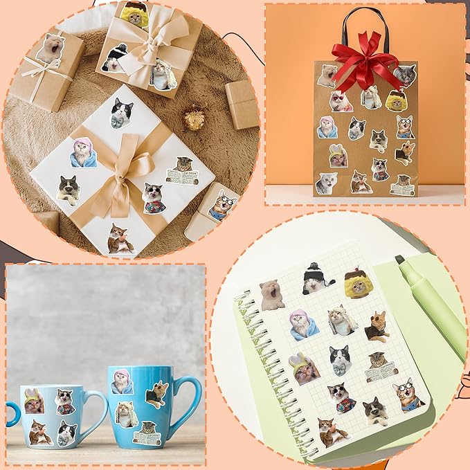 h1vojoxo funny cat sticker rolls - 1000pcs cute cat stickers for kids 16 designs waterproof cats stickers for water bottles laptop scrapbook crafts envelopes gifts cute animal sticker for cat lovers